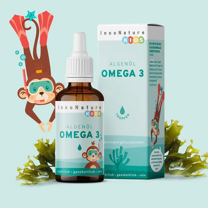 InnoNature Omega 3 Drops Kids | Naturally from the microalgae Schizochytrium | 30ml, DHA 127-170mg, EPA 63-84mg | Recommended for children 4 years and older
