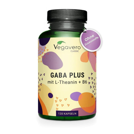 Gaba Vegavero® | High Dose | 1,000 mg Gamma Aminobutyric Acid per Serving | With L-Theanine &amp; Vitamin B6 | 120 Vegan Capsules | No Additives &amp; Laboratory Tested