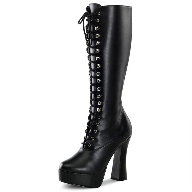 Higher-Heels PleaserUSA Platform Knee Boots Electra-2020 matte black size 41.5