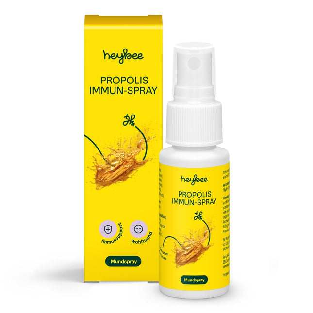 heybee® Propolis Immune Spray with Vitamin D, 30 ml - the mouth spray for children and adults, soothing for the throat and pharynx + strengthens the immune system, ingredients from sustainable beekeeping