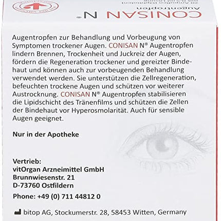 CONISAN N eye drops for healthy eyes - Fast relief for dry, irritated, and tired eyes, with the innovative vitOrgan complex to support cell regeneration, 20 x 0.5 ml