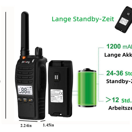 pofung PT88 PRO Professional License-Free PMR446 Portable Rechargeable Walkie Talkie, 16 Channels, LED Screen, Flashing Alarm, TOT, CTCSS/DCS, VOX and USB (Camping, Adventure) (2 Pack)