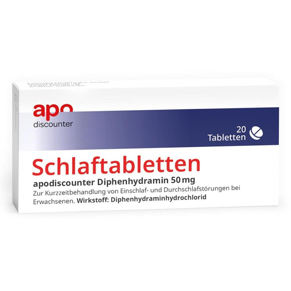 apodiscounter Sleeping Pills Diphenhydramine 50 mg - Effective aid for falling asleep and staying asleep - 20 tablets