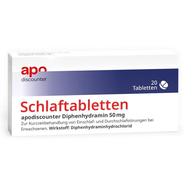 apodiscounter Sleeping Pills Diphenhydramine 50 mg - Effective aid for falling asleep and staying asleep - 20 tablets