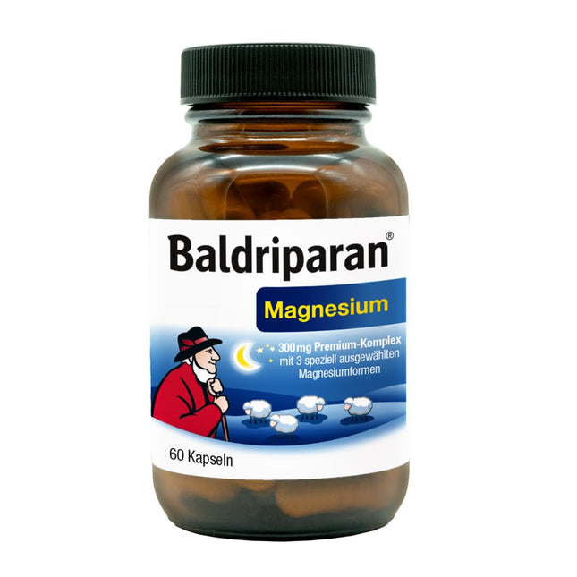 Baldriparan® Magnesium – a high-dose premium complex with magnesium bisglycinate from the pharmacy. High bioavailability. Laboratory-tested, vegan, and free of artificial additives.