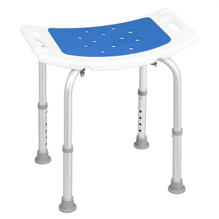 EUGAD Shower Stool, Height-Adjustable Shower Chair, Anti-Slip Feet Handles, Shower Seat, Bath Seat, with Shower Head Holder, for Seniors and Pregnant Women, Made of Aluminum Plastic, 40-53.5 cm, White/Blue