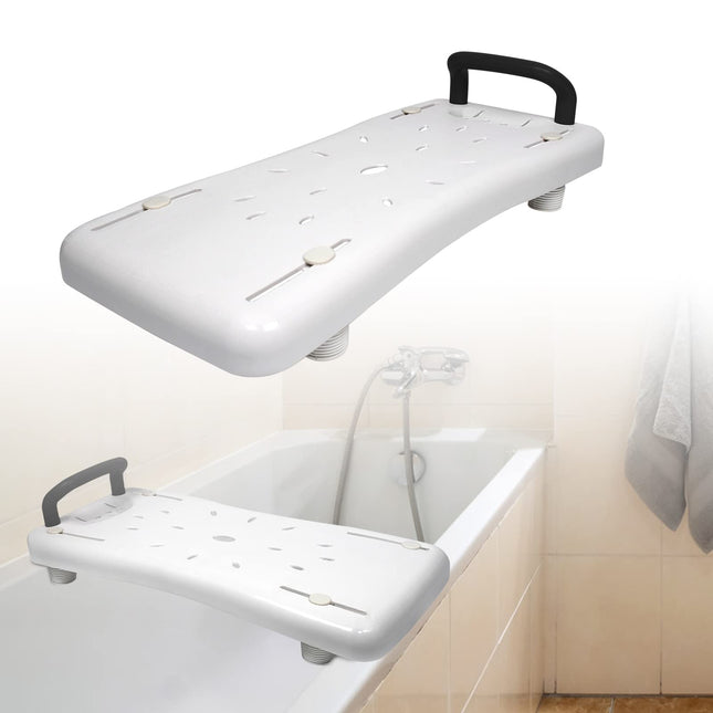 LARS360 Bathtub Board Bathtub Seat Seniors Adults Adjustable Bathtub Board for Sitting Board for Bathtub Seat Board Chair for Bathroom Max 150 kg with Handle, LARS-(HAG1336B), White