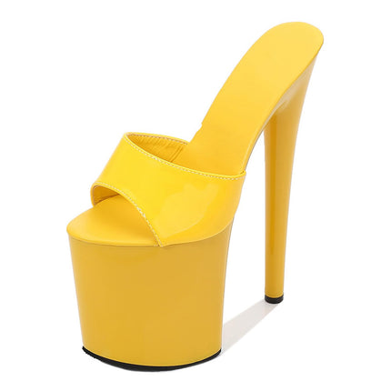 Women's Platform Stiletto High Heels - Open Toe Platform Sandals - 20 cm Heel - Everyday Pole Dance Shoes, Yellow, 45 EU