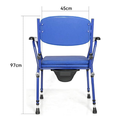 Akriva Commode Chair with Armrests, Height-Adjustable Seat and Backrest for Home Use, Seniors and Care, Blue