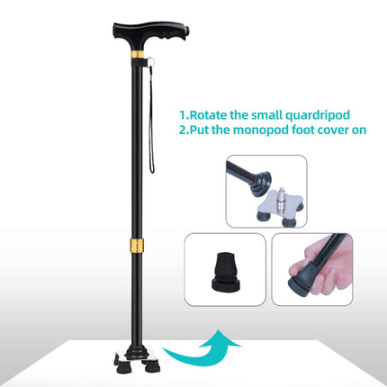 KCareU Walking Sticks for Seniors, LED Light, Non-Slip Walking Stick with Adjustable Length for Elderly, with Ultra-Light 4-Leg Base