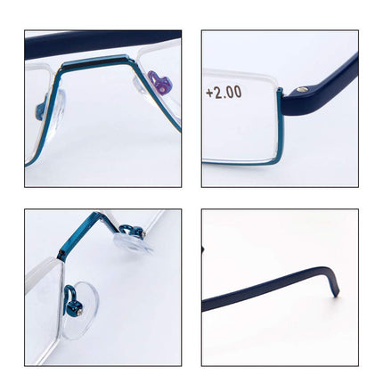 KoKoBin 2 pieces reading glasses with ultra-light TR90 frame reading aid half glasses made of metal frame with half-frame vision aid with glasses case for women and men +1.5