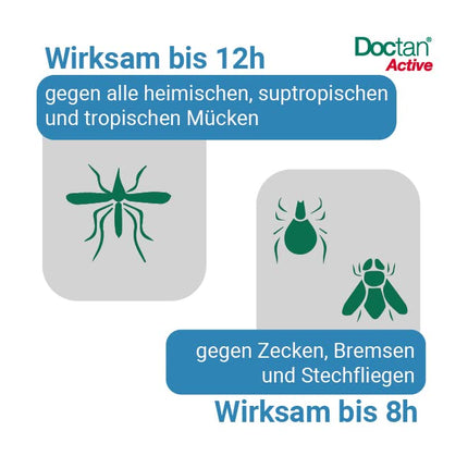 Doctan® Active Spray – up to 12h protection against mosquitoes, ticks, biting flies, malaria prophylaxis, yellow fever, 100ml