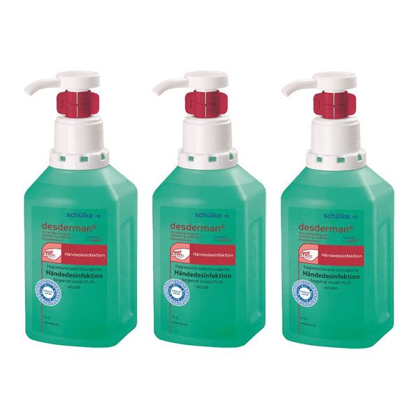 Schülke Desderman | 3 x 500 ml Hyclick | Hand disinfectant | Disinfectant with integrated pump dispenser