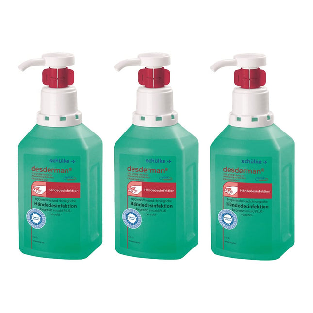 Schülke Desderman | 3 x 500 ml Hyclick | Hand disinfectant | Disinfectant with integrated pump dispenser