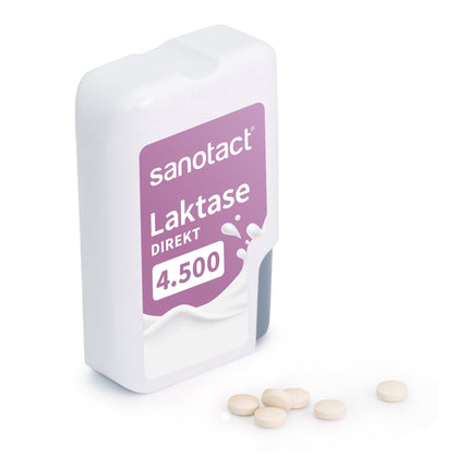 sanotact Lactase Direct 4,500 Mini Tablets – 100 Tablets | For lactose intolerance | Immediate effect | Can be taken without water | Convenient click dispenser