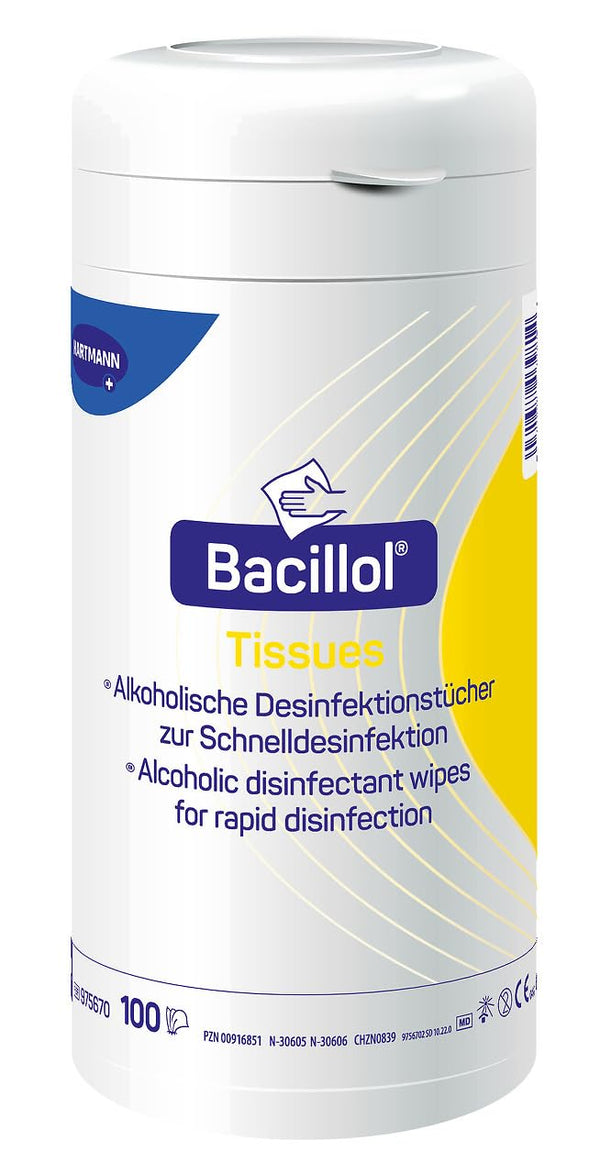 Bacillol Tissues: Alcohol-based rapid disinfectant wipes in a practical dispenser, 100 wipes