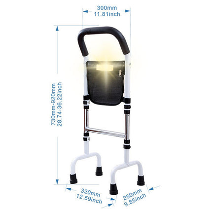 Elderly standing aid, standing aid bed, adjustable height standing aid, mobile standing aid with storage bag and 4 handles and motion light, suitable for elderly and disabled people, walking aid