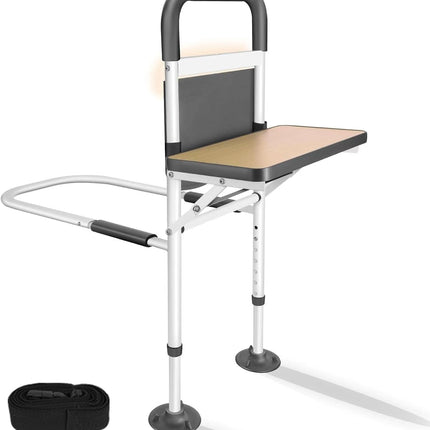 Safe bed rails for older adults, bed riser bed handle adjustable in height with foldable board and storage bag, bedside auxiliary bar with support legs for seniors