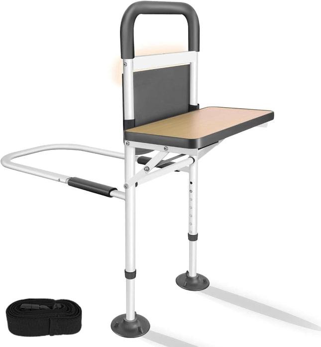 Safe bed rails for older adults, bed riser bed handle adjustable in height with foldable board and storage bag, bedside auxiliary bar with support legs for seniors