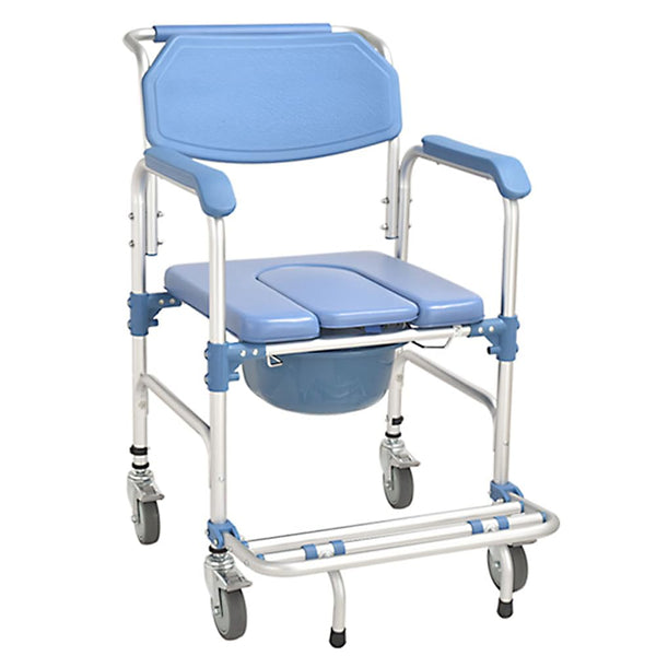 Toilet chair with wheels Shower chair with toilet for seniors Mobile toilet wheelchair with armrests Backrest and toilet bucket up to 150kg Shower chair with wheels for disabled people