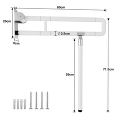 Vigevee wall support handle support aid WC grab bar 60CM toilet support folding handle non-slip for seniors foldable toilet stand-up aid wall mounting load up to 150 kg