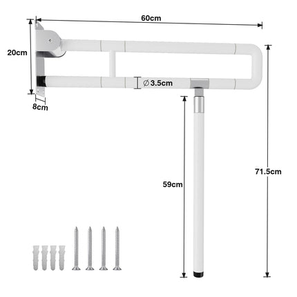 Vigevee wall support handle support aid WC grab bar 60CM toilet support folding handle non-slip for seniors foldable toilet stand-up aid wall mounting load up to 150 kg