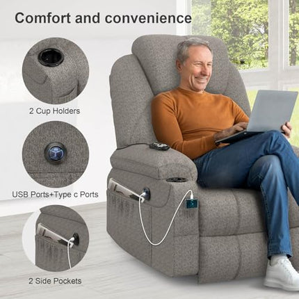 YONISEE TV Chair Electrically Adjustable, Stand-Up Aid Massage Chair with Massage Heat Function, Senior Chair, Relaxing Lounger with Footrest, 2 Side Pockets and Cup Holder, USB Ports