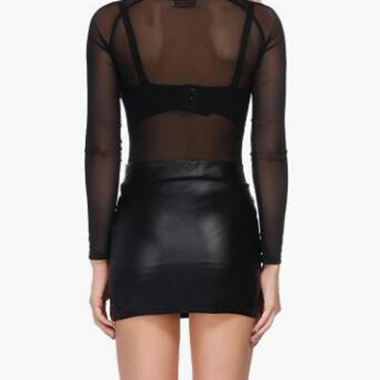 SamHeng Women's Mini Skirt Stretch Metallic Skinny Short Wetlook Sexy High Waist Wrap PU Leather Skirts Slim Faux Leather Pencil Skirts Bodycon Disco Steampunk Party Skirts Clubwear, Black