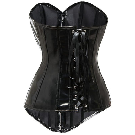 KUOSE Women's Body Shaper Lingerie Gothic PVC Faux Leather Corset Bodice Top Black