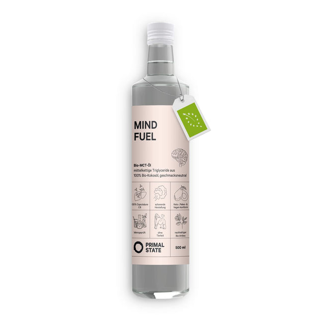 Primal State® Organic C8 MCT Oil [500ml] | Promotes 300% of the ketone levels of other MCT oils | Pure caprylic acid with 99.8% purity | Includes pour spout in glass bottle