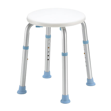 HEAO round shower stool for indoor showers, height-adjustable bathroom stool, load capacity 136 kg, with non-slip rubber tips, shower chair for seniors and disabled people