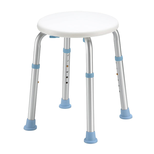 HEAO round shower stool for indoor showers, height-adjustable bathroom stool, load capacity 136 kg, with non-slip rubber tips, shower chair for seniors and disabled people