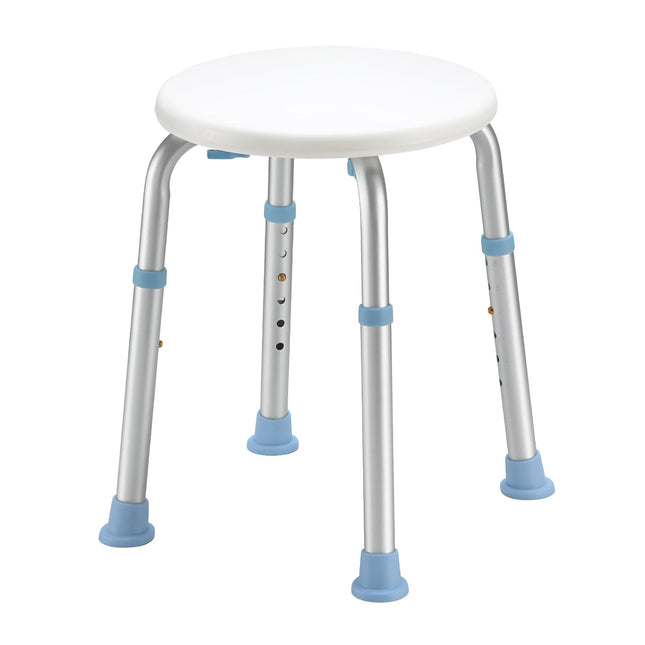 HEAO round shower stool for indoor showers, height-adjustable bathroom stool, load capacity 136 kg, with non-slip rubber tips, shower chair for seniors and disabled people
