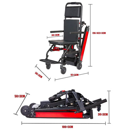 WOLWES Electric Stairlift Chair, Stair Climbing Wheelchair, Aluminum, All-Terrain, Red, 19 kg, 165 kg Load Capacity, 5-inch Mag Wheels, Electromechanical Brake, Battery Operated