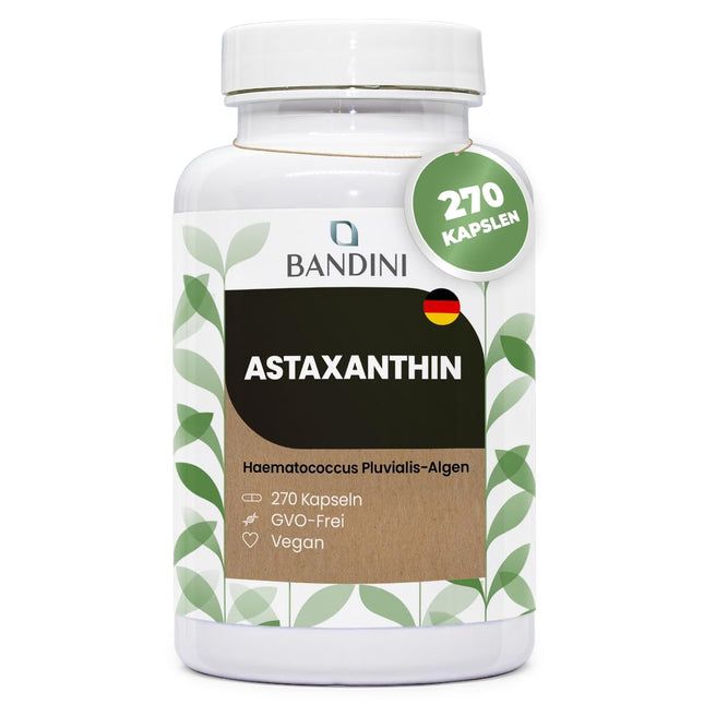 Bandini® Pure Astaxanthin 8 mg per capsule, 270 capsules, 9-month supply (1 capsule per day), Algae Haematococcus Pluvialis - Natural Astaxanthin, free from magnesium stearate, GMO-free