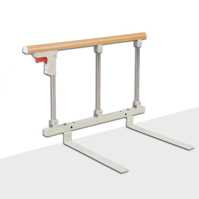 Foldable Bed Rail Safety Side Guard for Elderly, Adult Assist Handle Protective Railing Handicap Bed Rail Hospital Metal Handle Bumper, Fall Out Protection (Wood Color)
