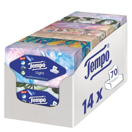 Tempo Light Box Tissues - Megapack - 14 boxes, 70 tissues per box - soft paper tissues, machine washable