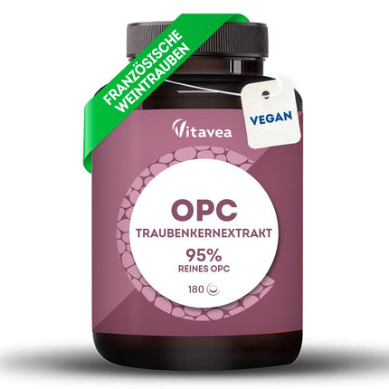 OPC Grape Seed Extract - High Dose with 95% Pure OPC - From French Grapes - Laboratory Tested (HPLC Method), Vegan - 180 Tablets - Vitavea