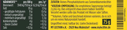 75g liquid phosphatidylserine (PS) from sunflower lecithin (cortisol lowering)