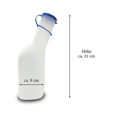 Urinal bottle for men, 1000 ml, translucent polypropylene urine bottle with blue lid, square, milky with cap, urine collection container for men, home care, hospital, travel