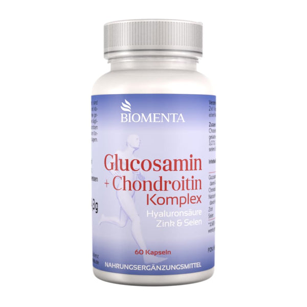 BIOMENTA Glucosamine + Chondroitin Complex - 60 allergen-free high-dose capsules with glucosamine sulfate, high-dose chondroitin sulfate + hyaluronic acid, zinc, selenium - premium quality