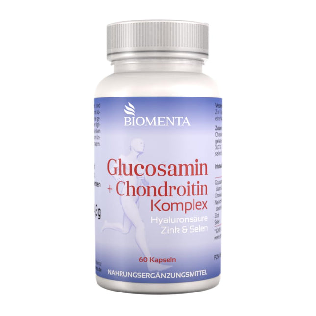 BIOMENTA Glucosamine + Chondroitin Complex - 60 allergen-free high-dose capsules with glucosamine sulfate, high-dose chondroitin sulfate + hyaluronic acid, zinc, selenium - premium quality