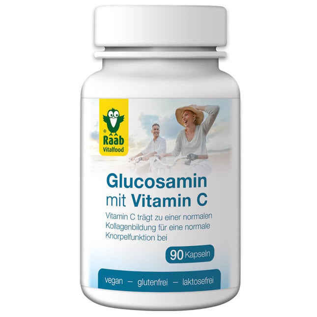 Raab Vitalfood Glucosamine Sulfate with Natural Vitamin C; for normal cartilage formation, 90 capsules, vegan, gluten-free, 72 g