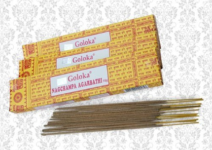 Goloka Nag Champa Incense Sticks, 16 Grams x 12 Boxes, 12 Sticks (Pack of 1)