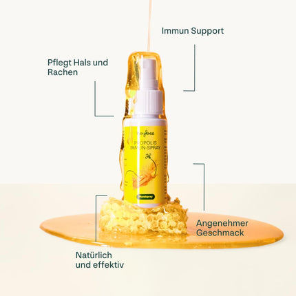 heybee® Propolis Immune Spray with Vitamin D, 30 ml - the mouth spray for children and adults, soothing for the throat and pharynx + strengthens the immune system, ingredients from sustainable beekeeping