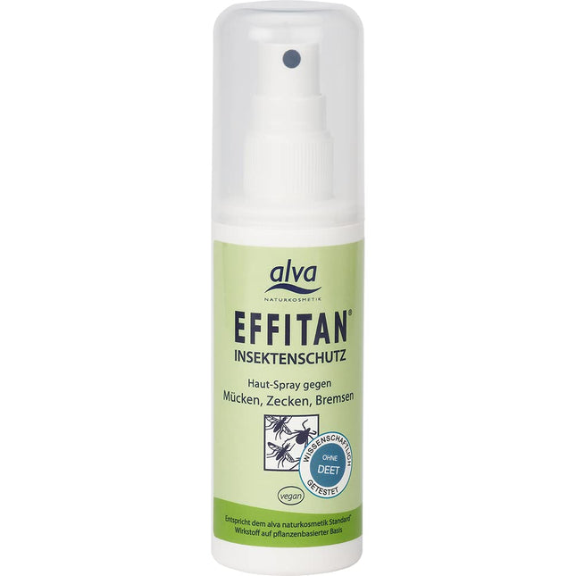 alva® Natural Cosmetics EFFITAN Insect Repellent 100 ml - with lemon eucalyptus oil - without DEET - very effective - effective protection - against mosquitoes, horseflies and ticks