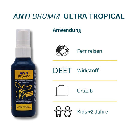 Anti Brumm Ultra Tropical 2x 75 ml I Protection against tropical mosquitoes I Insect repellent I Mosquito spray I Defense against mosquitoes and ticks I Holidays, long-distance travel I DEET I Value set plus Pharma Perle giveaway