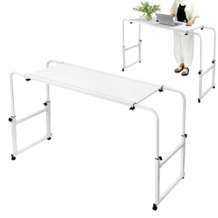 QWORK® Height and width adjustable over-bed table on castors, side table bed ideal for home and office, multifunctional as a side table, bedside table, desk