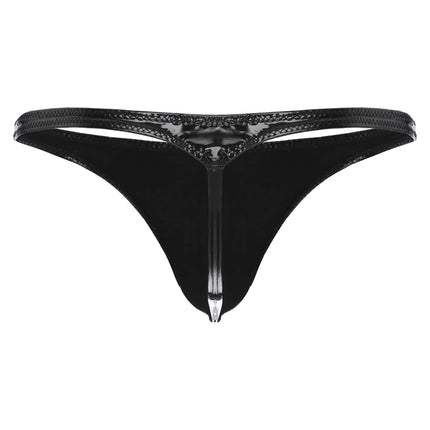 iiniim Men's Mini Micro Strings Thong Wetlook G-String Thong Mini Briefs Patent Leather Bikini Briefs Lingerie Underwear D Black XL
