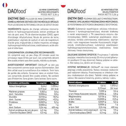 DAOfood - Dietary management for DAO deficiency - Dispenser 60 mini gastro-resistant tablets - DAO enzyme